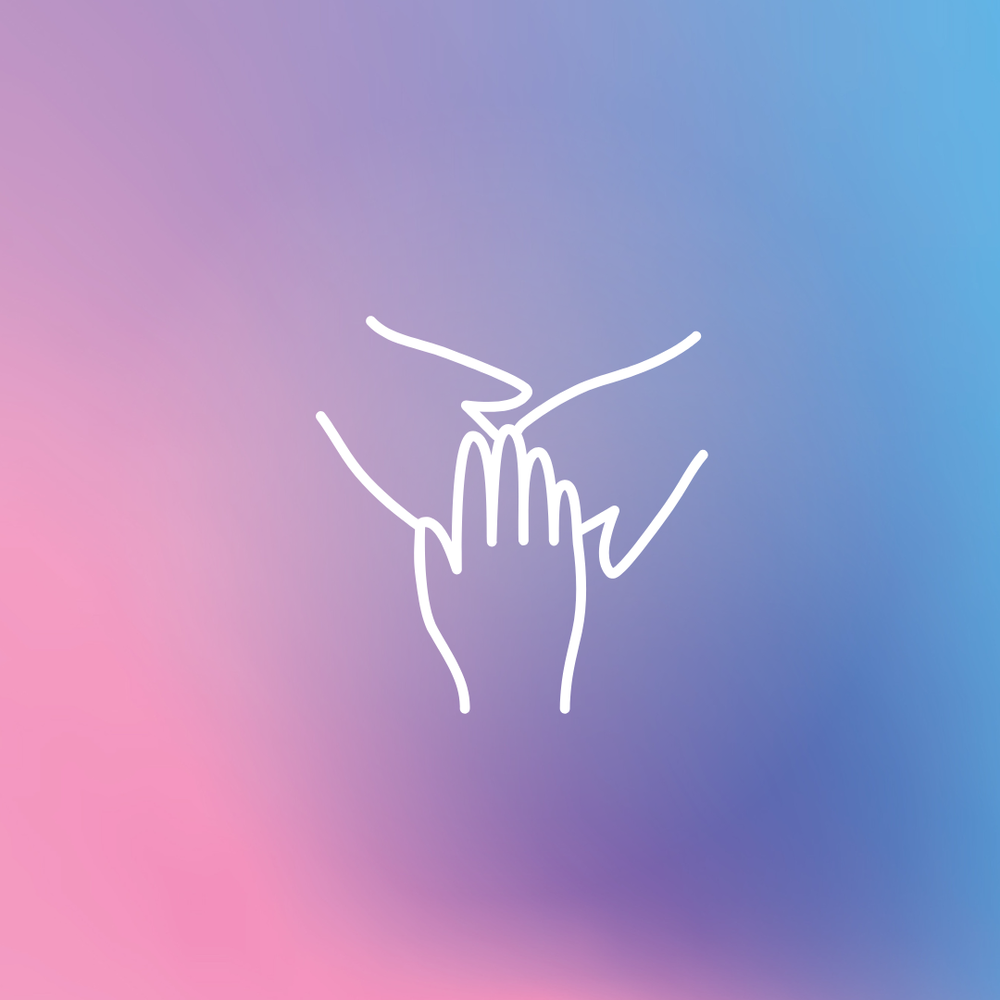 Outline of three hands on a gradient background