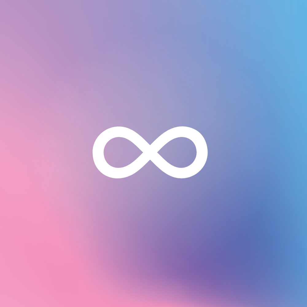 White infinity symbol on a gradient background